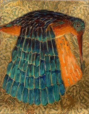 Pointed Messenger - 20"x16" - Mixed Media on Carved Wood