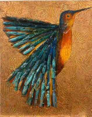 Special Messenger - 20"x16" - Mixed Media on Carved Wood