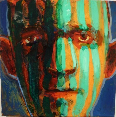 2 Mask Man - 12"x12" - Acrylic on Canvas