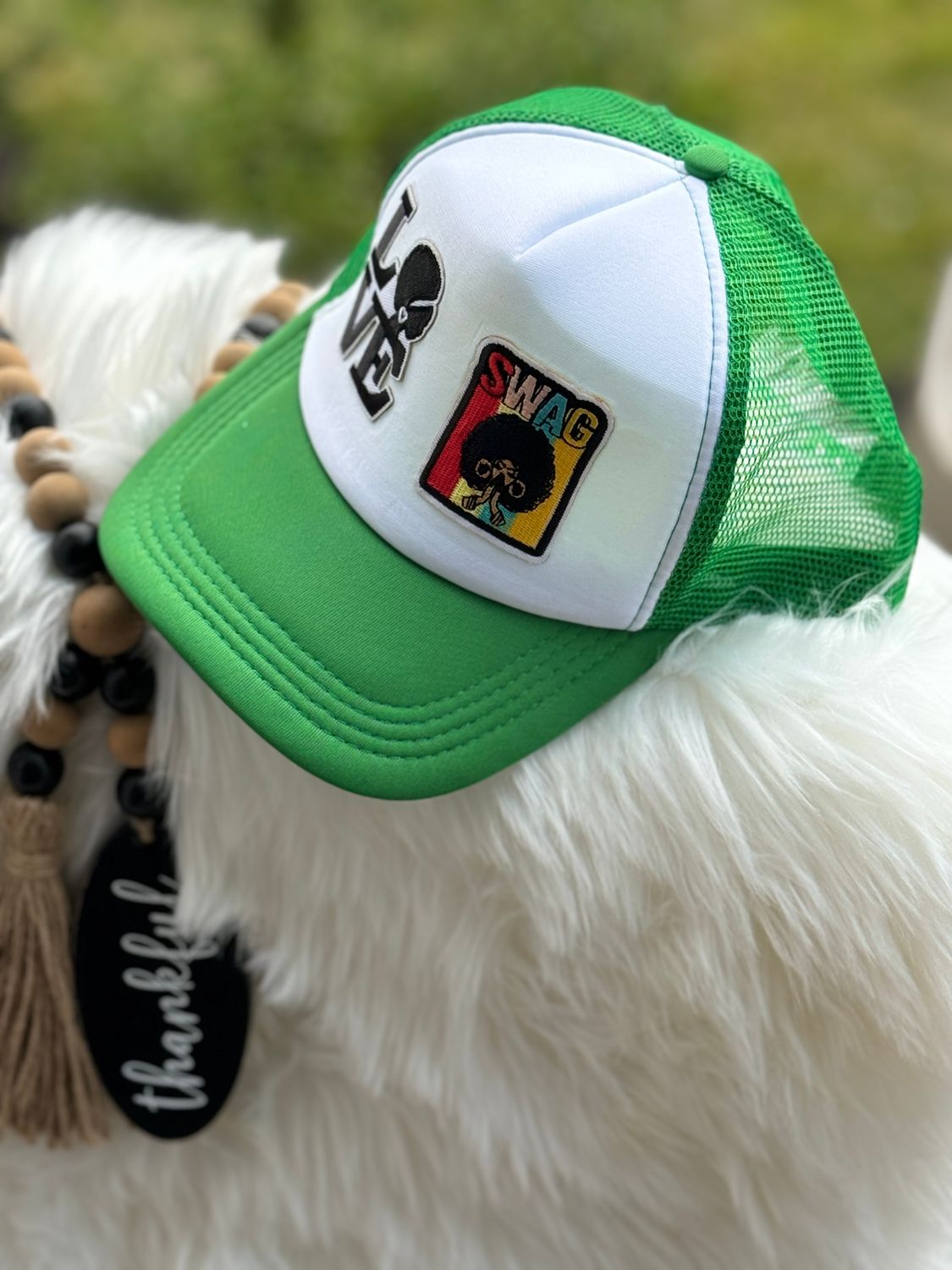 PATCHWORKZ: TTrucker hat with multiple patches with mesh back and snapback