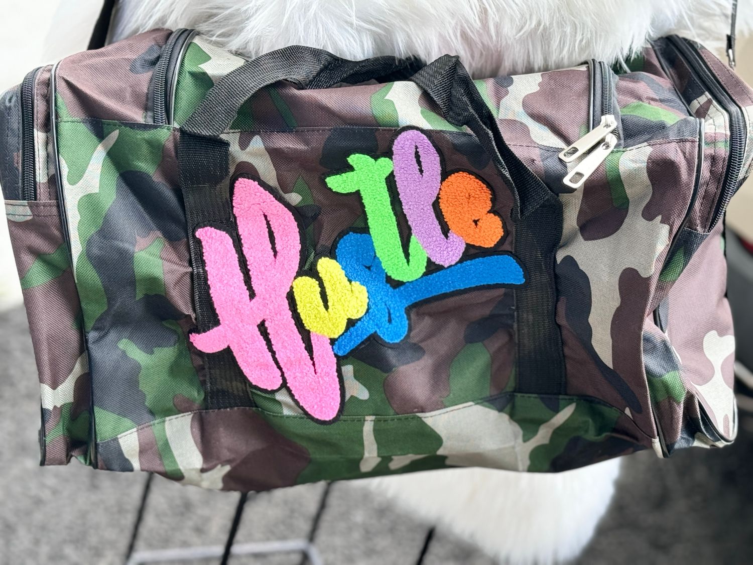 PATCHWORKZ: Travel duffle bag with large patch