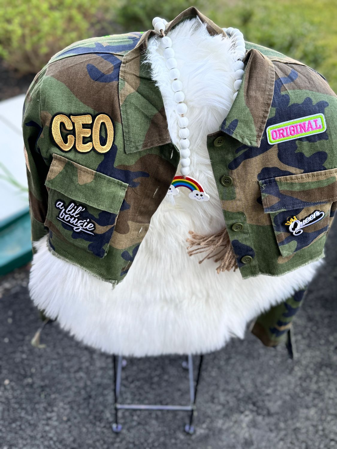 PATCHWORKZ:  Camo customized denim camo mid drift jacket