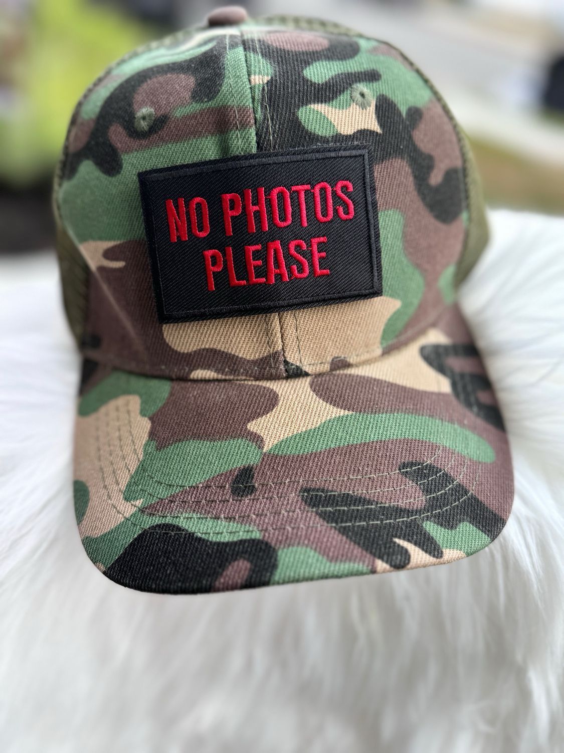 PATCHWORKZ: Camo Canvas Trucker Baseball Cap With Interchangeable Patch.