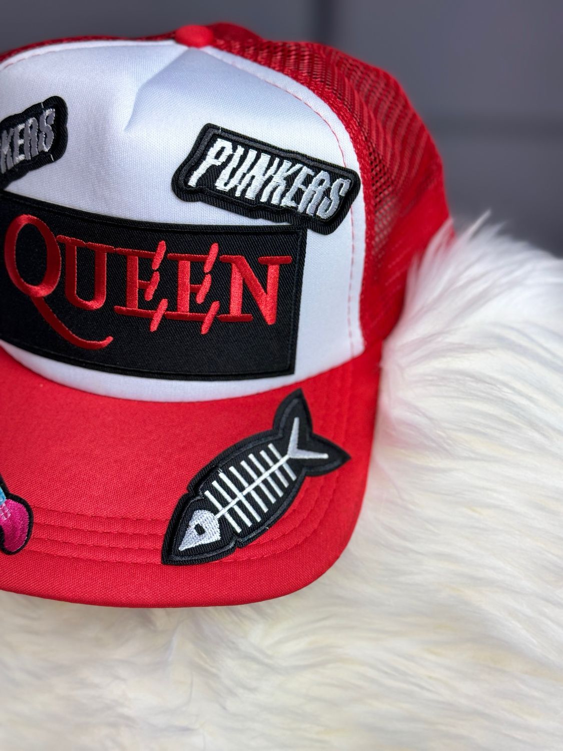 PATCHWORKZ: Trucker soft foam hat with mesh back, snapback with rock music theme.