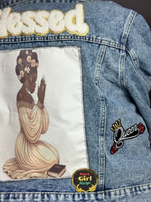 PATCHWORKZ: Customized denim jacket with handmade back patch with canvas fabric, chenille  patch