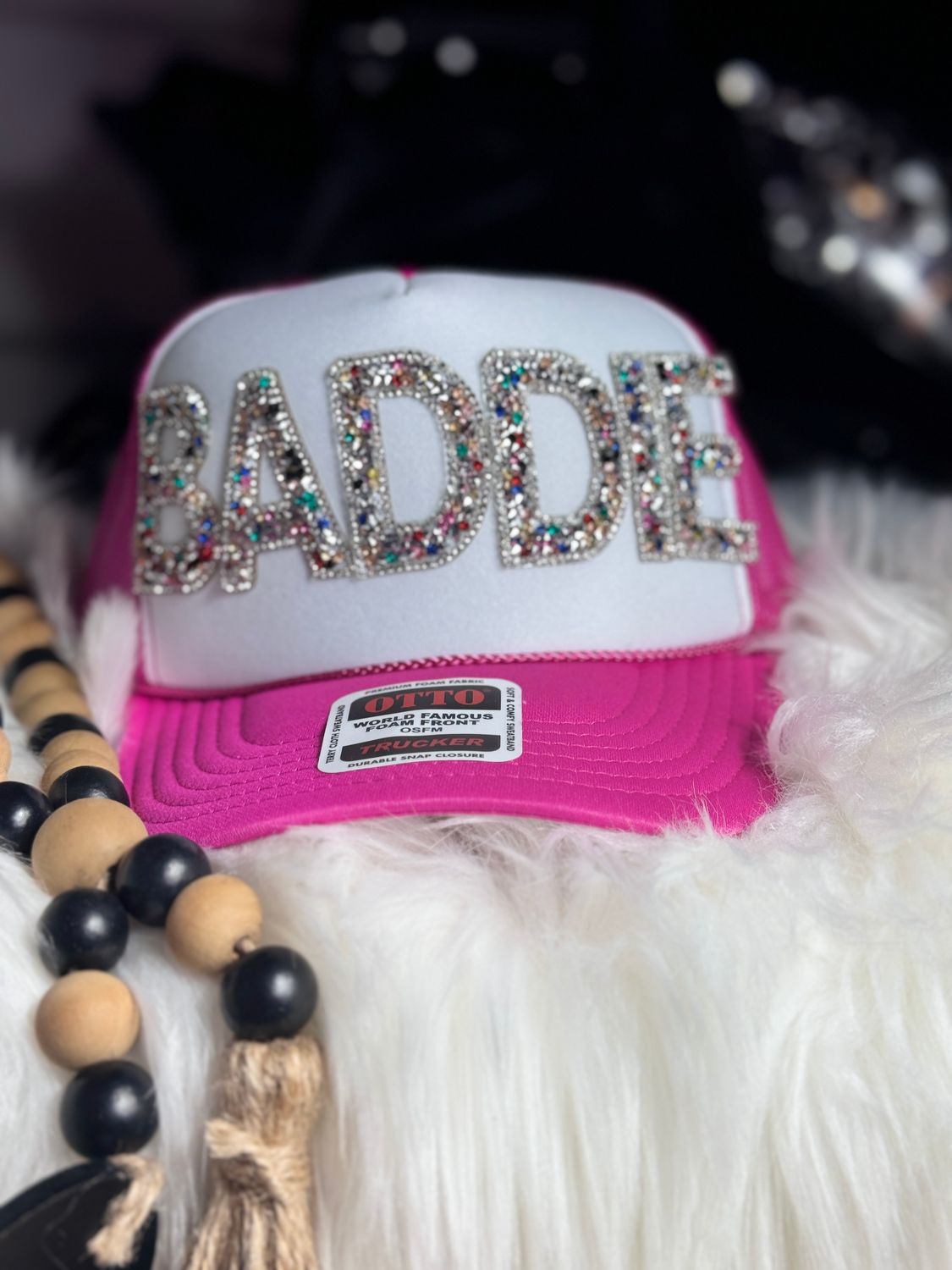 PATCHWORKZ: Otto brand soft foam trucker hat with snapback and mesh with Glitter letters