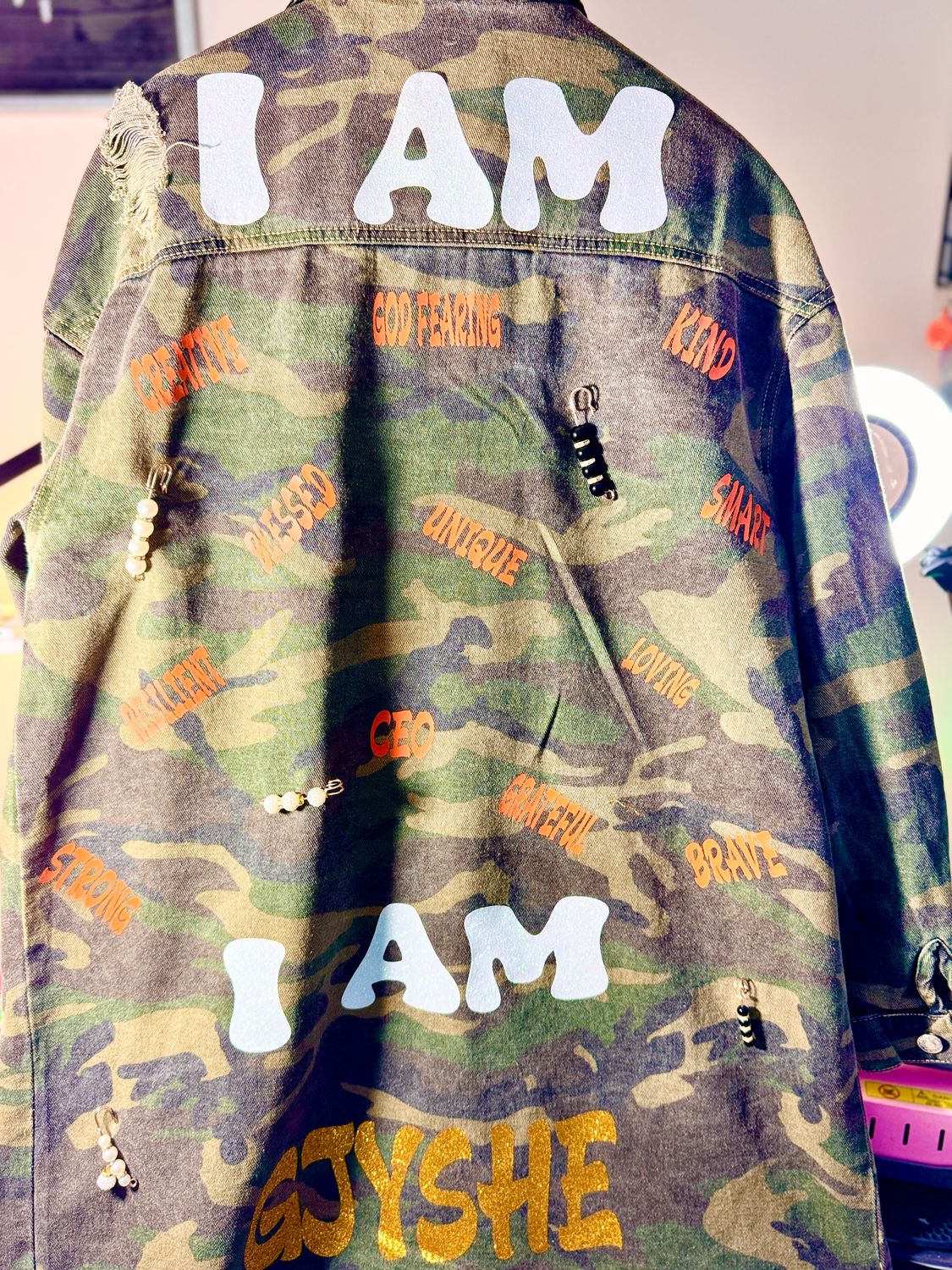 PATCHWORKZ: Denim Camo Affirmation Trench