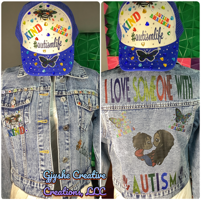 Patchworkz: Autism Awareness DTF Denim Jacket and hat