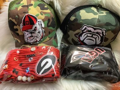 His/Hers College Football Charm Socks/patched hats