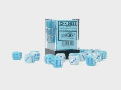 Chessex - Gemini 12mm D6 Pearl Turquoise-White/Blue Luminary Block (36)