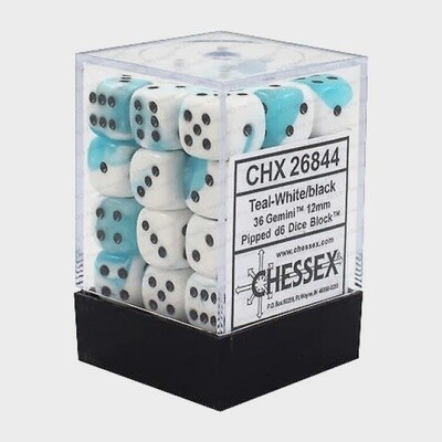 Chessex - Gemini 12mm D6 Teal-White/Black Block (36)