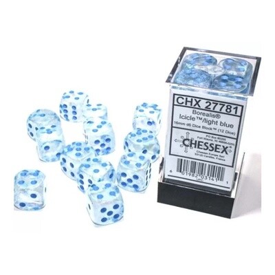 Chessex - Icicle - Borealis D6 16mm Dice 12 -Dice Set