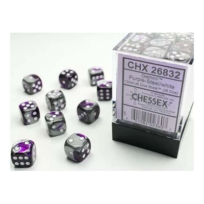 Chessex-Gemini 12mm d6(36 Dice) Purple-Steel/White