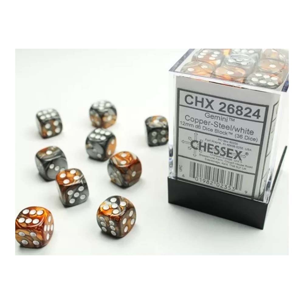 Chessex-Gemini 12mm d6(36 Dice) Copper-Steel/white