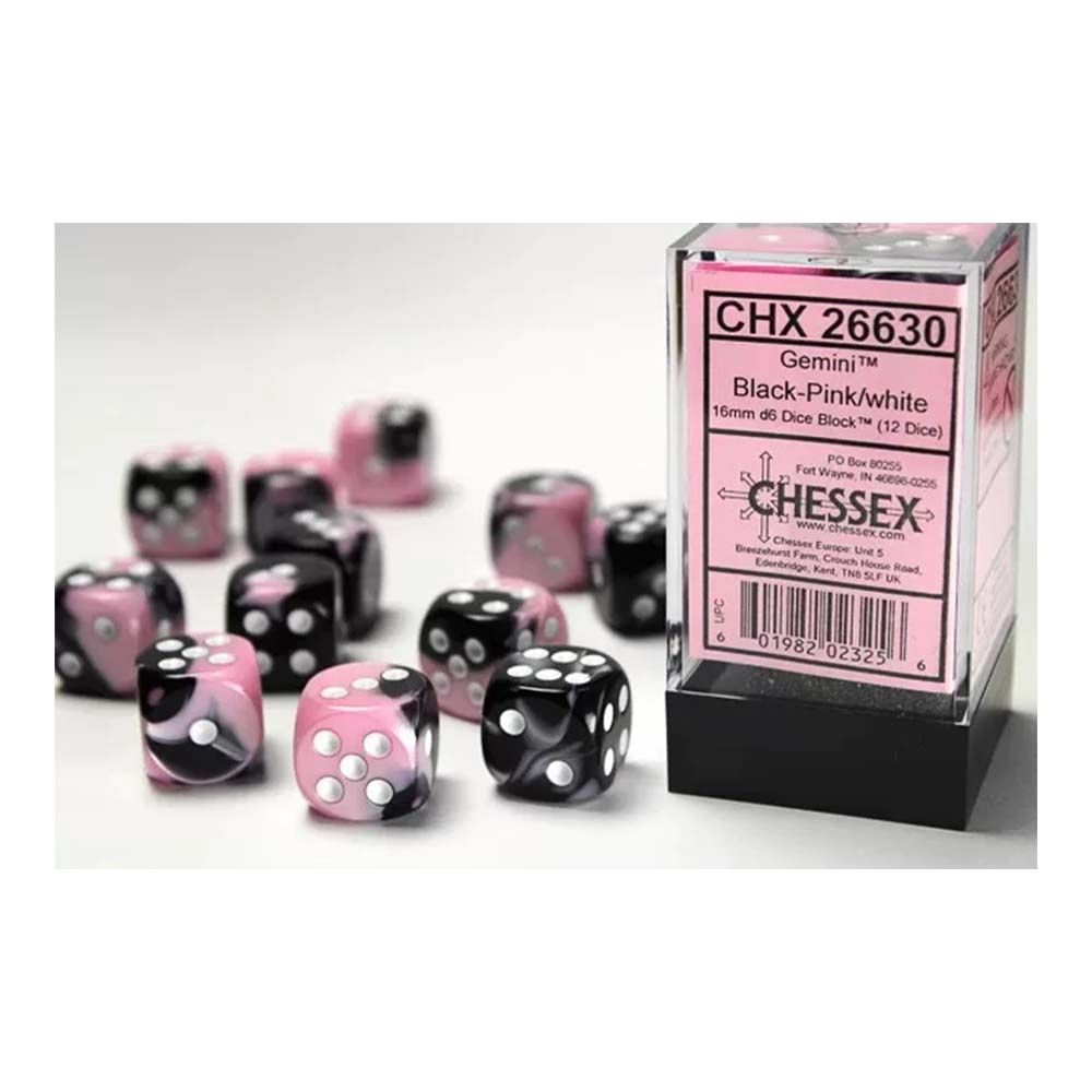 Chessex-Gemini 12mm d6(36 Dice) Black-Pink/White