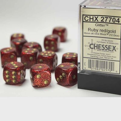 Chessex Glitter Ruby Red with Gold Set of 12 d6 Dice