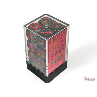 Chessex 23618 Translucent Smoke/Red 16mm D6 Dice Block (12 dice)