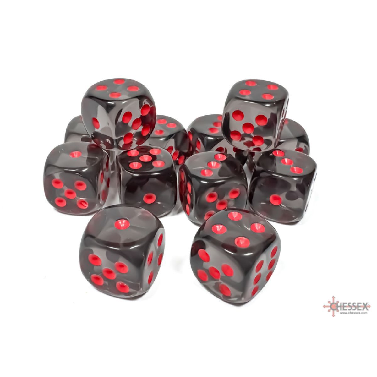Chessex 23618 Translucent Smoke/Red 16mm D6 Dice Block (12 dice)