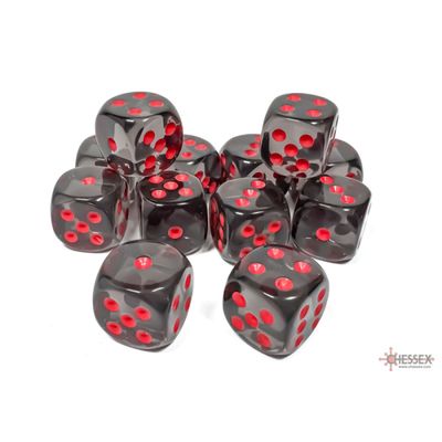 Chessex 23618 Translucent Smoke/Red 16mm D6 Dice Block (12 dice)