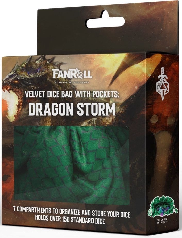 MDG Dice Bag Dragon Storm Velvet Compartment Green Dragon Scales