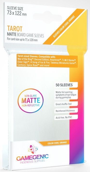 Gamegenic Matte Board Game Sleeves - Tarot Sizes (73mm x 122mm) (50 Sleeves Per Pack)