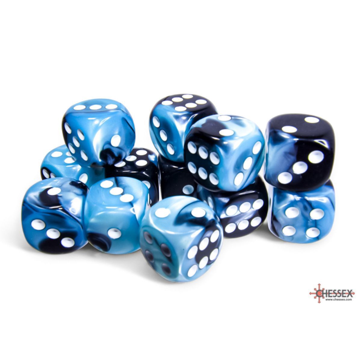 Chessex 26646 Gemini Black-Shell/white 16mm d6 Dice Block (12 dice)