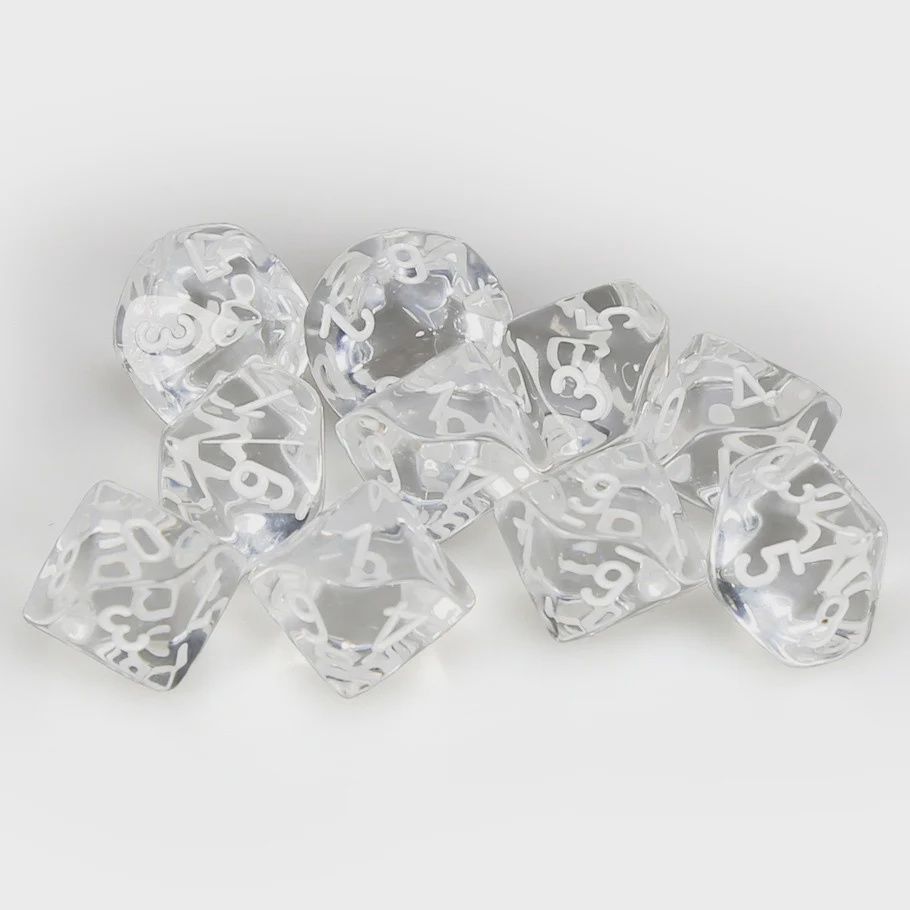 Chessex D10 Dice Translucent Clear/white Set of Ten d10s