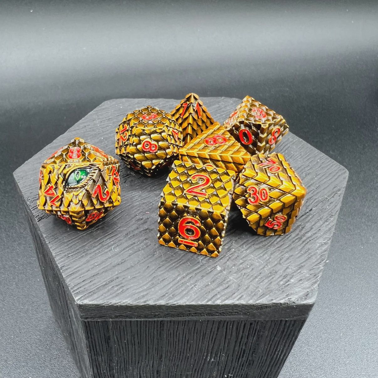 Bronze and Red Dragon Scale Dice (Metal Dice)