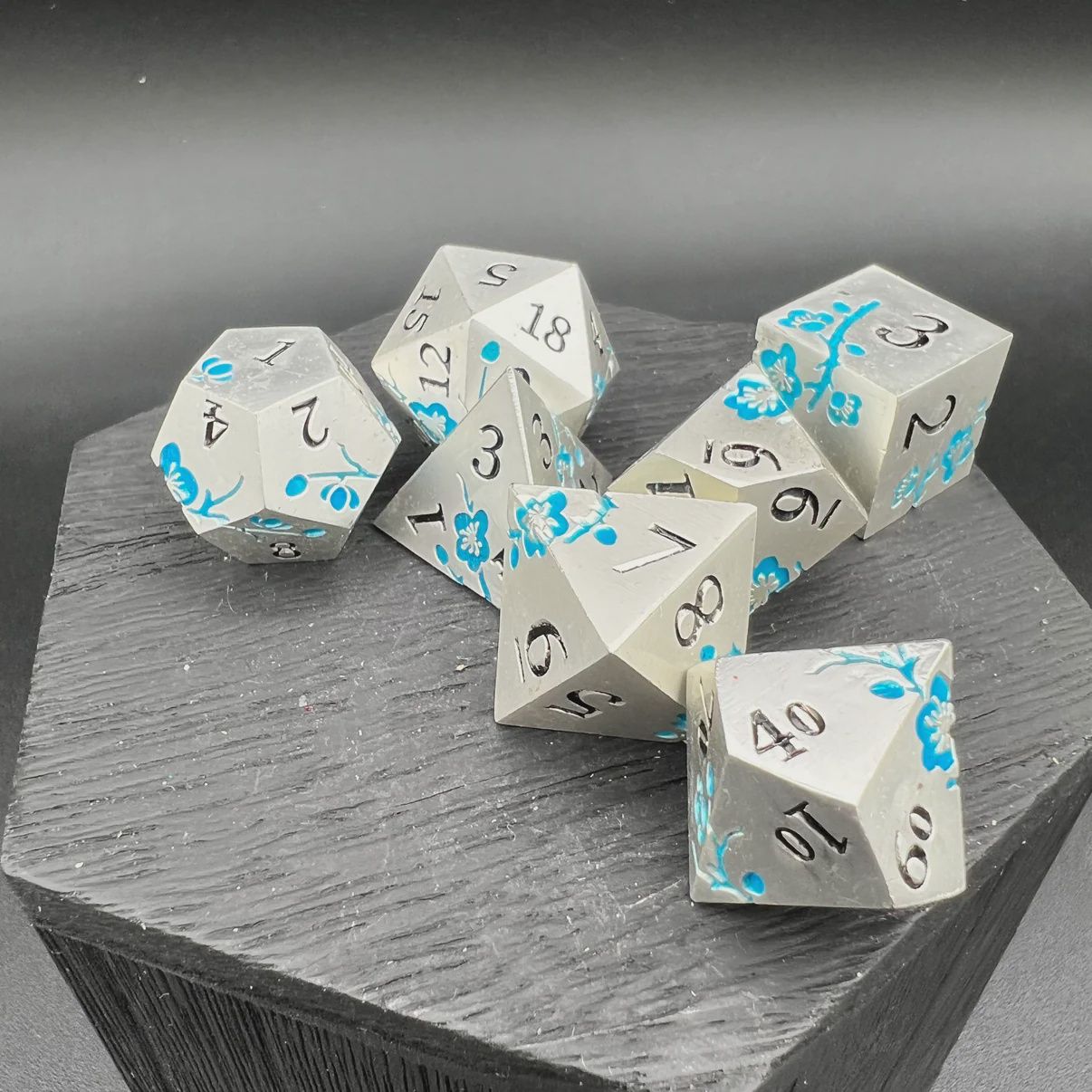 Glow! Silver and Blue Plum Blossom Dice