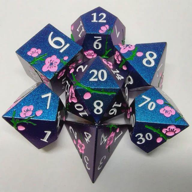 Blue and Pink Plum Blossom Dice (Metal Dice)