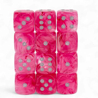 Chessex Ghostly Glow 12mm d6 Pink/Silver Block (36)