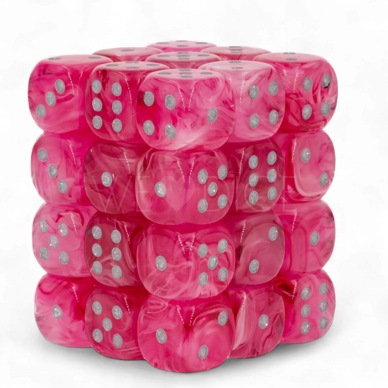 Chessex Ghostly Glow 12mm d6 Pink/Silver Block (36)
