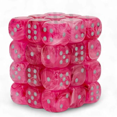 Chessex Ghostly Glow 12mm d6 Pink/Silver Block (36)