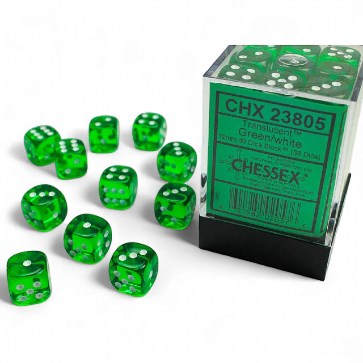 CHX 23805 Translucent 12mm d6 Green/white Block (36)