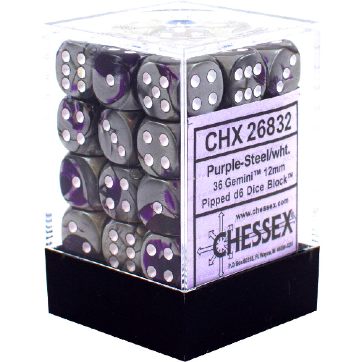 Chessex-Gemini 12mm d6(36 Dice) Purple-Steel/White