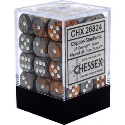 Chessex-Gemini 12mm d6(36 Dice) Copper-Steel/white