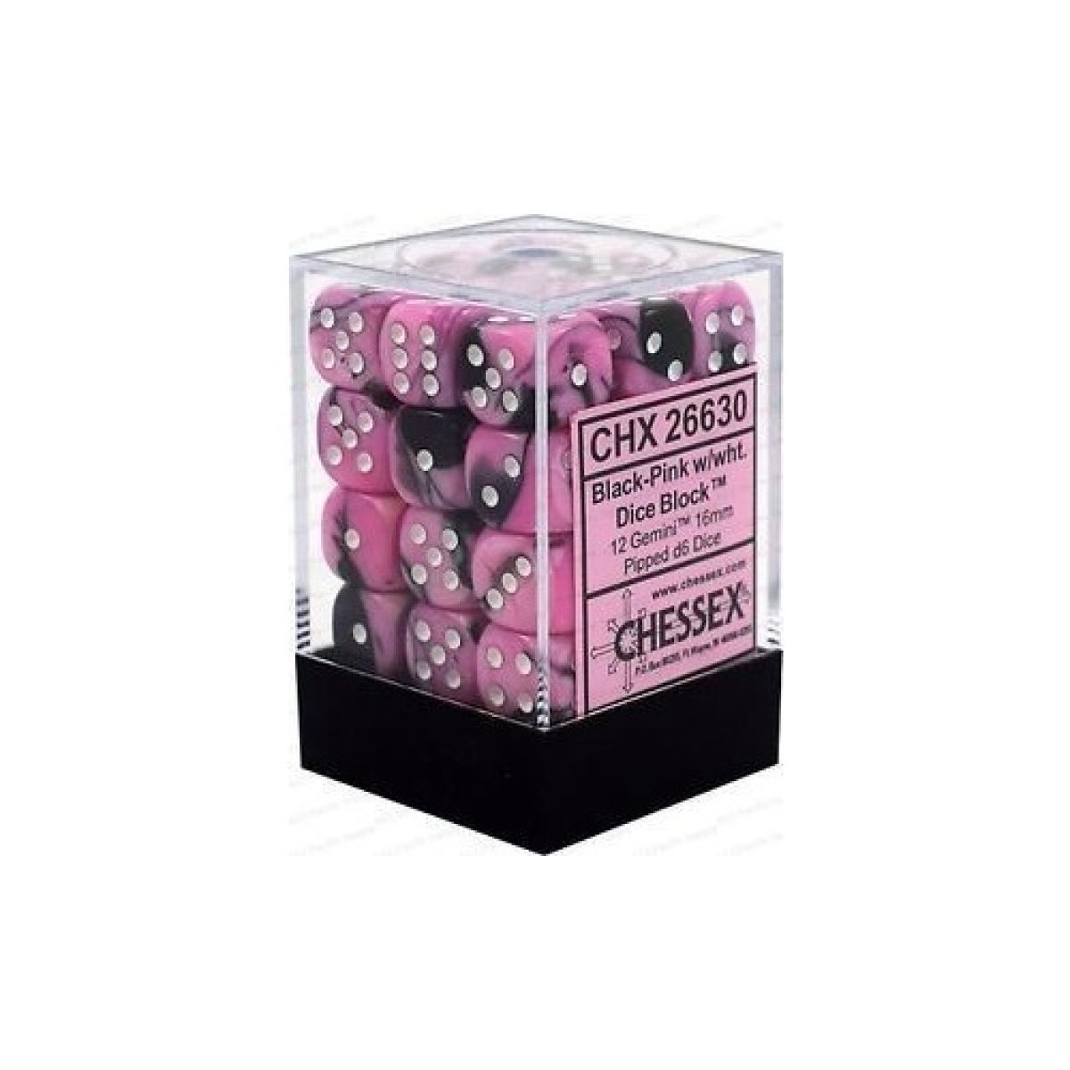 Chessex-Gemini 12mm d6(36 Dice) Black-Pink/White