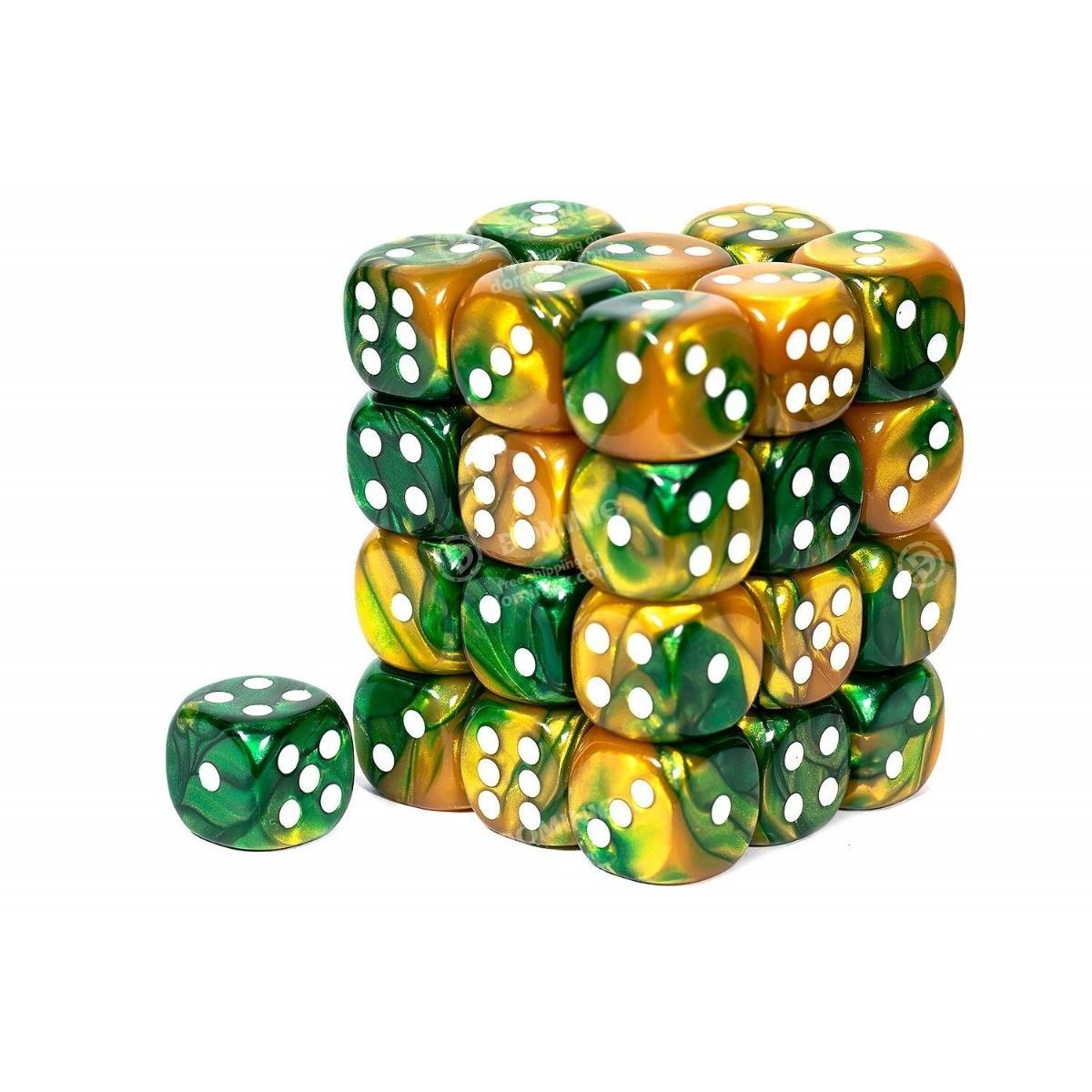 Chessex -Gemini 12mm d6 (36 Dice) Gold-Green/white