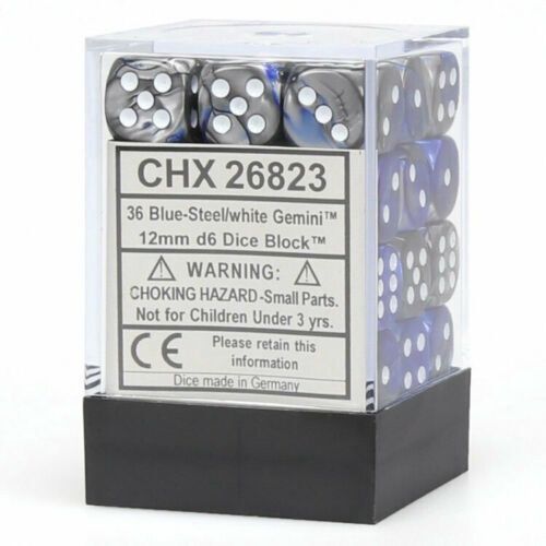 Chessex – Gemini 12mm d6(36 Dice) Blue-Steel/white