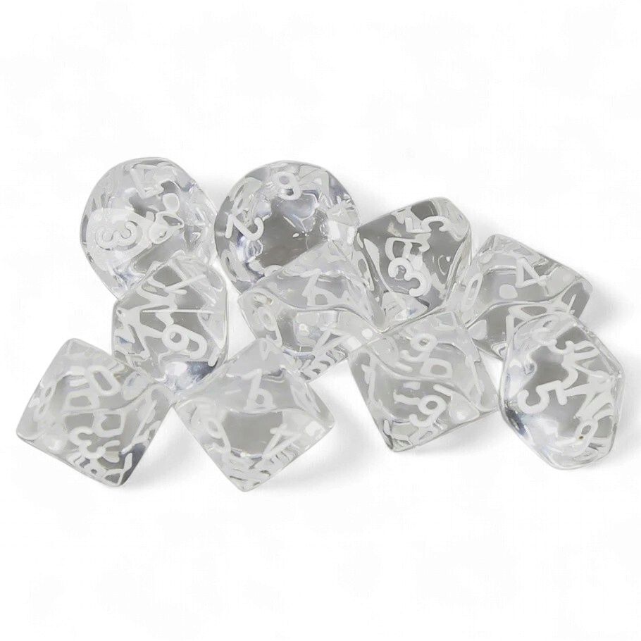 Chessex D10 Dice Translucent Clear/white Set of Ten d10s