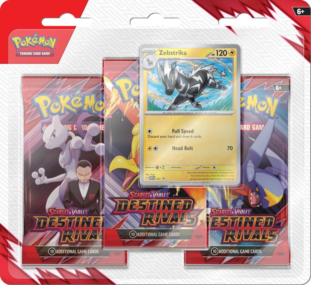 Pokemon TCG Scarlet &amp; Violet 10 - Destined Rivals Three booster blisters, Pokemon: Zebstriker