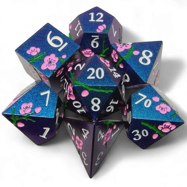 Blue and Pink Plum Blossom Dice (Metal Dice)