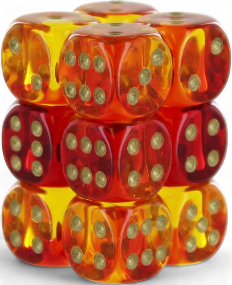 CHX 26668 Gemini 16mm d6 Translucent Red-Yellow/Gold Block (12)