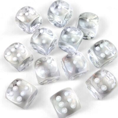 CHX 23601 Translucent 16mm d6 Clear/White Block (12)