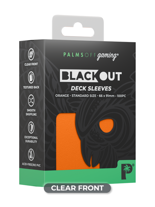 Palms Off Blackout Deck Sleeves (100) Orange (Clear Front)