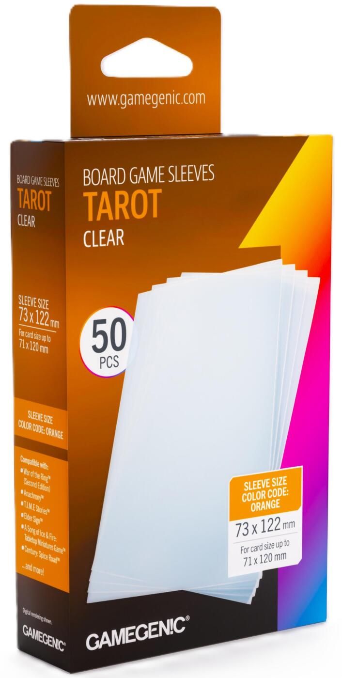 Gamegenic Board Game Card Sleeves - Tarot-Size Clear (73mm x 122mm) (50 Sleeves Per Pack)