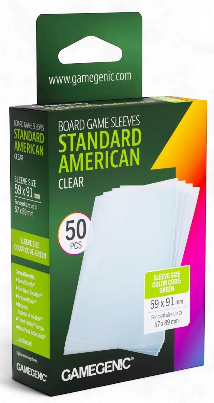 Gamegenic Board Game Card Sleeves - Standard American Clear (59mm x 91mm) (50 Sleeves Per Pack)