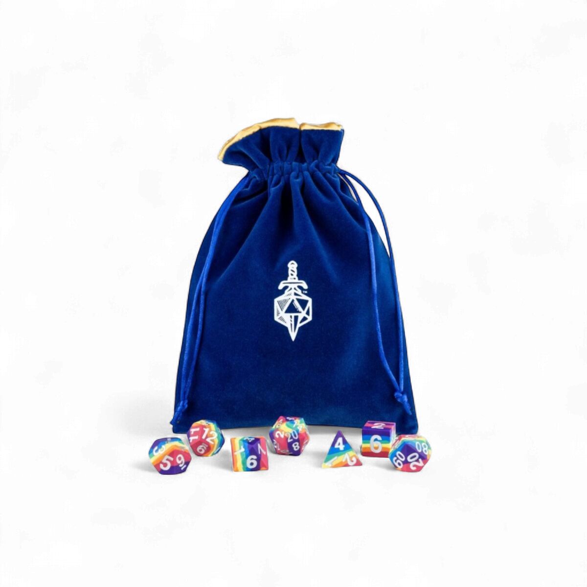 Fanroll: Large Velvet Dice Bag: Blue w/ Gold Satin