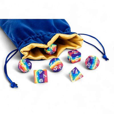 Fanroll: Large Velvet Dice Bag: Blue w/ Gold Satin