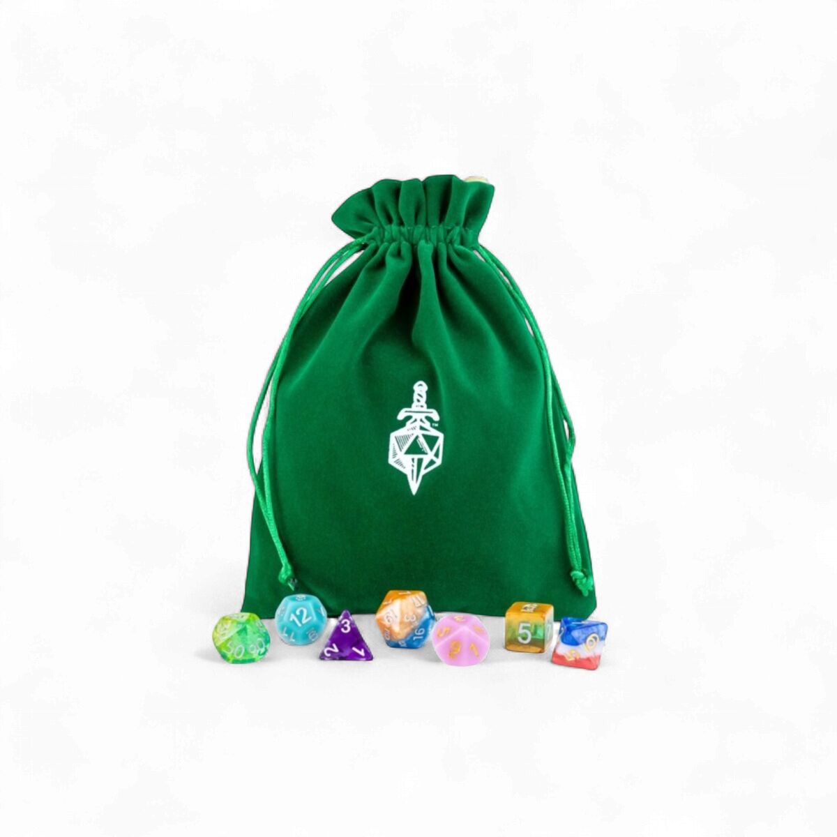 Fanroll: Large Velvet Dice Bag: Green w/ Gold Satin